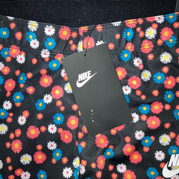 New Nike Black White Blue Peach Yellow Floral Leggings Small - Picture 6 of 6